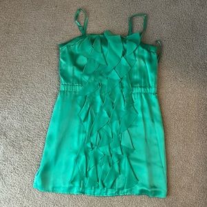 Green silk mini dress
